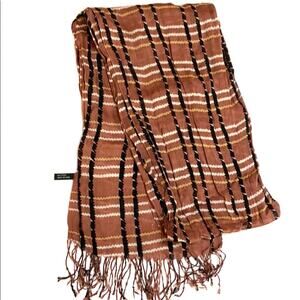 Pure cotton scarf wrap shawl dark rose cream & black plaid fringed unisex